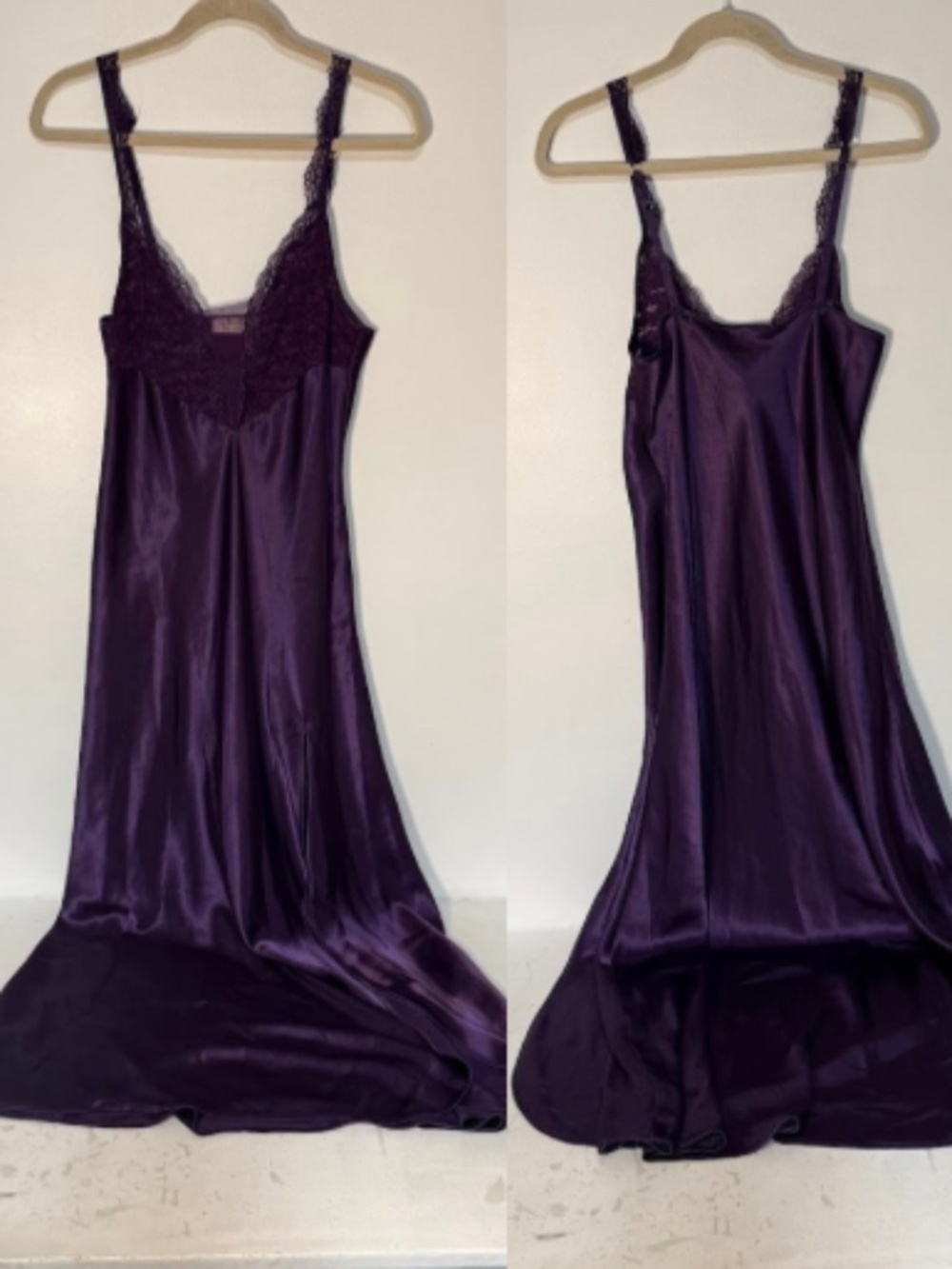 Vintage Victoria’s Secret Slip Dark Purple Nightgown Gold Label Satin 90s